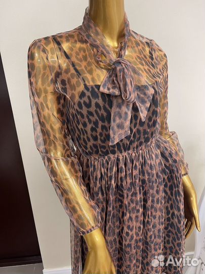 Вечернее платье миди 42 44 леопард