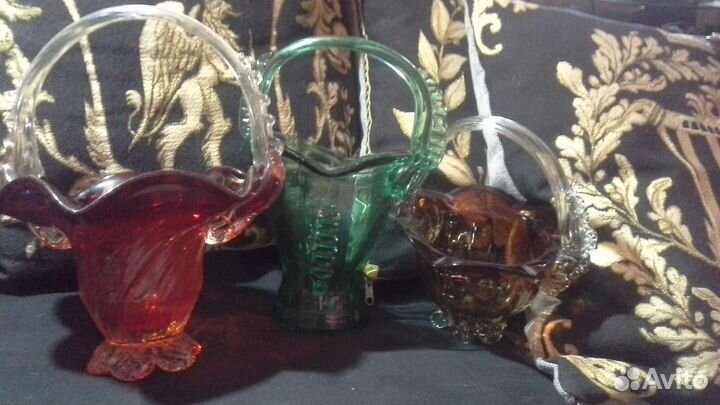 Конфетницы-корзинки винтаж 70е годы стекло