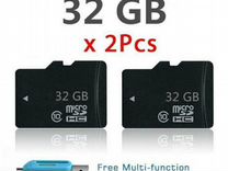Micro SD 32 Гб 2шт. флэш быстрая + SD адаптер