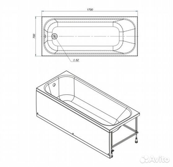 Ванна Swedbe Vita 170x70x42 мм, акриловая, 254860