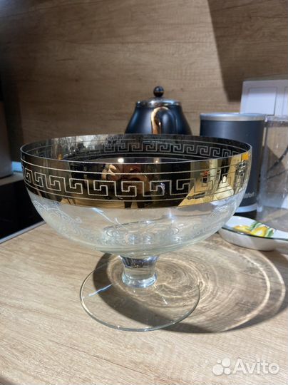 Ваза для фруктов/конфет стеклянная на ножке Олимп