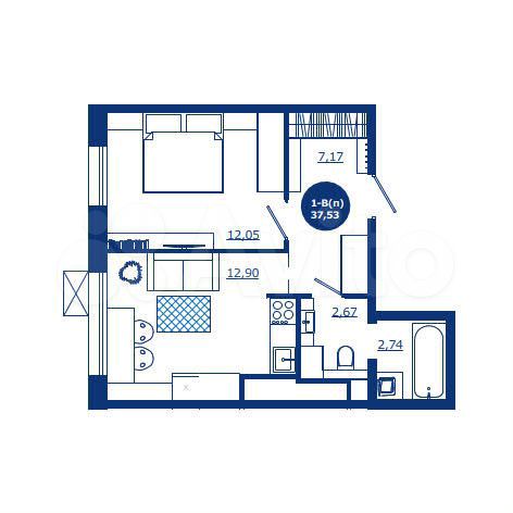 1-к. квартира, 37,5 м², 7/17 эт.