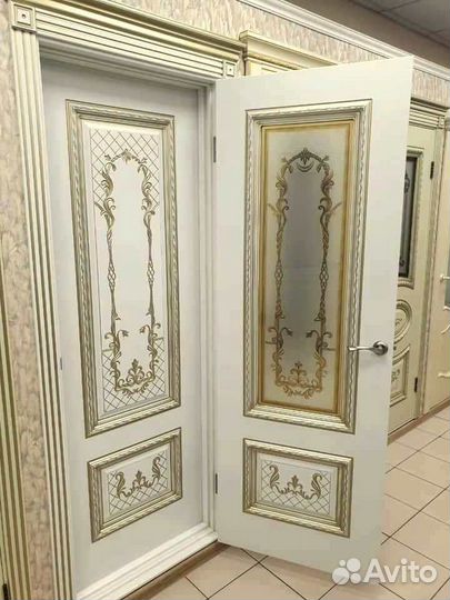 Дверь «Дуэт рб3» Эмаль Беж / Патина