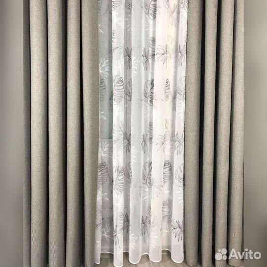 Тюль лен с вышивкой