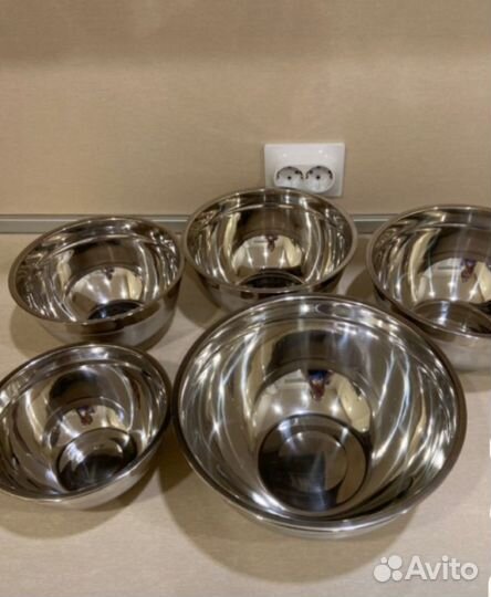 Набор мисок с крышками из 5шт нержавеющая сталь