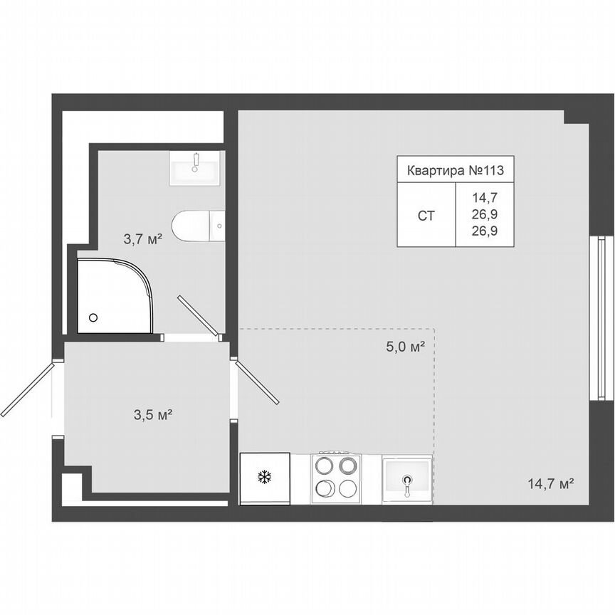 Квартира-студия, 26,9 м², 4/4 эт.