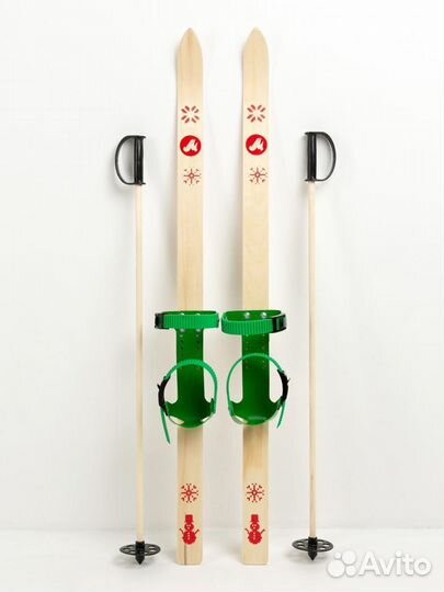 Детские мини лыжи с креплениями палками 110 дерево