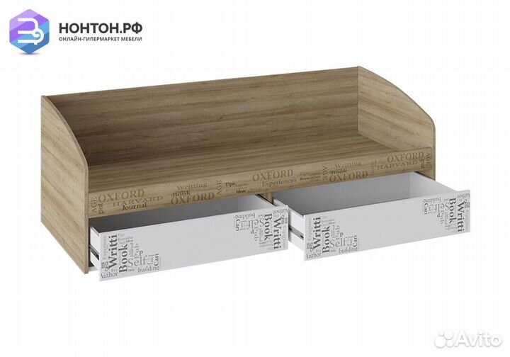 Кровать с 2 ящиками Оксфорд ривьера / белый с рису