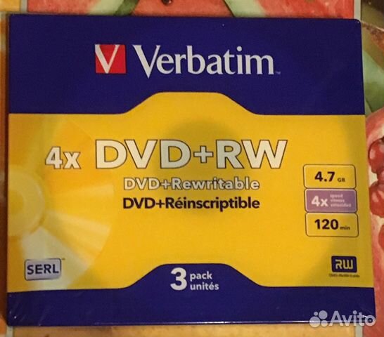 Оптический диск DVD+RW verbatim 4.7Гб 4x, 3шт в уп