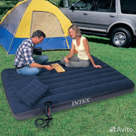 Надувной матрас Intex 152х203х25 + 2 подушки+насос