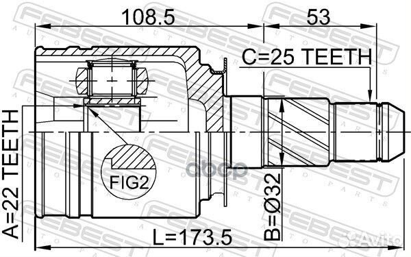 Шрус внутренний правый 22x32x25 nissan FX45/35