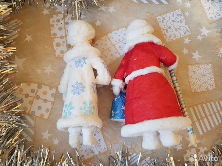 Дед мороз и снегурочка ватные игрушки