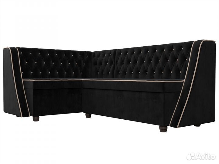 Диван кухонный угловой Лофт левый угол, велюр, черный, бежевый