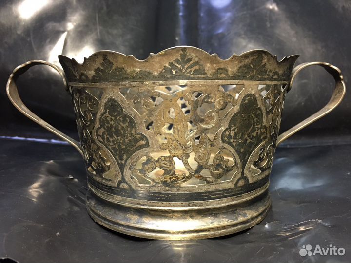 Конфетница серебро Кубачи. 875 проба. Чернь