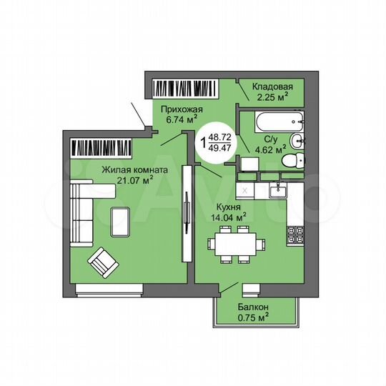 1-к. квартира, 49,5 м², 15/17 эт.