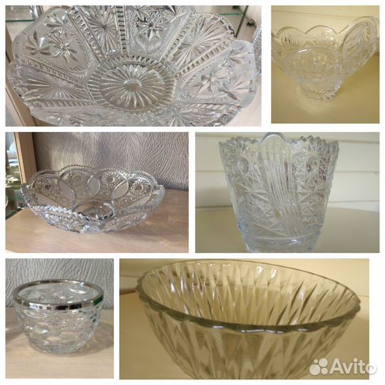Хрустальные, стеклянные салатники конфетницы СССР