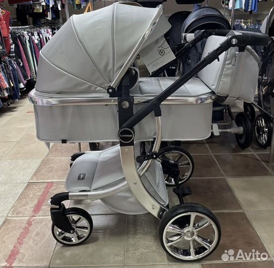 Коляска 3 в 1 (серебро Эко кожа )