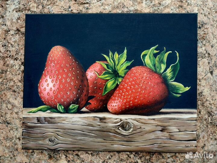 Картина. Живопись, акрил, холст. Клубничка