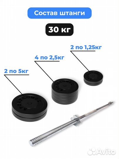 Штанга обрезиненная Sportcom 30кг
