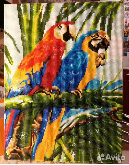 Алмазная мозаика на подрамнике Попугай Ара Пара