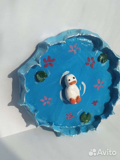 Тарелочка для украшений из глины, уточка