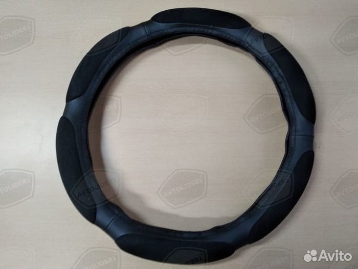 Оплетка для руля спонж 6 подушек M(37-38см) черный