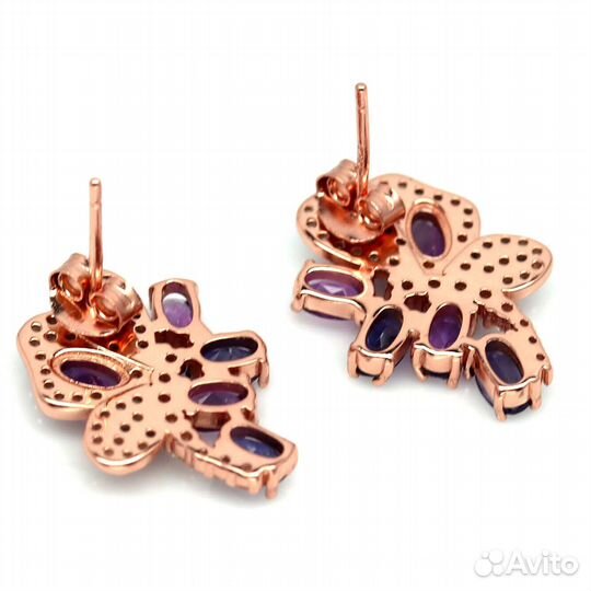 Серьги серебро аметист, иолит С319