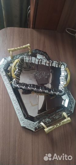 Поднос сервировочный хромированный