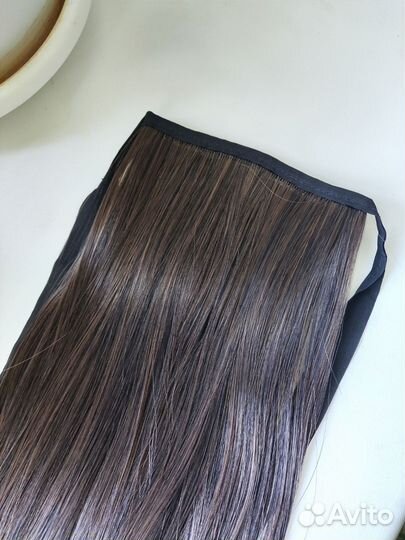 Накладной хвост, русые волосы, на завязках