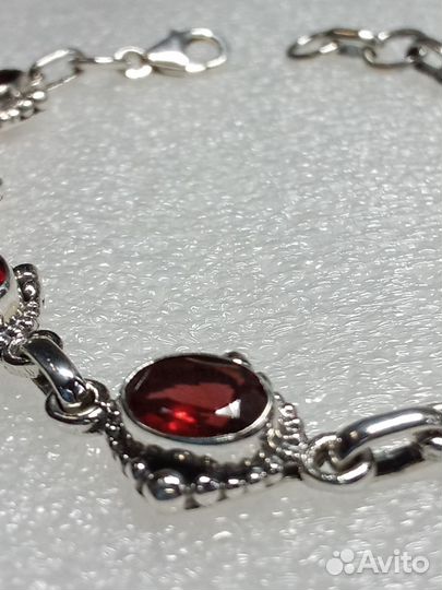 Серебряный браслет с Натуральными Гранатами