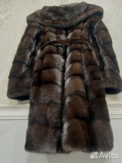Шуба норковая поперечка Греция с капюшоном