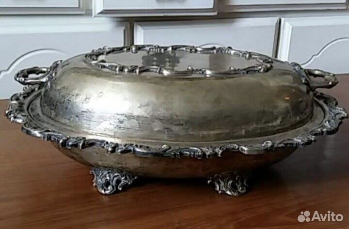 Посуда антикварная: поднос с крышкой для подачи