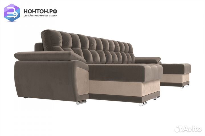 Диван п-образный пантограф Нэстор велюр коричневый