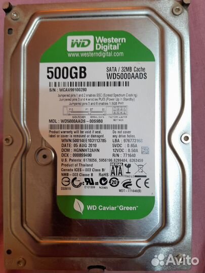 Жесткий диск WD5000aads 500гб для компьютера