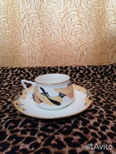 Чашка с блюдцем фарфор Карамель