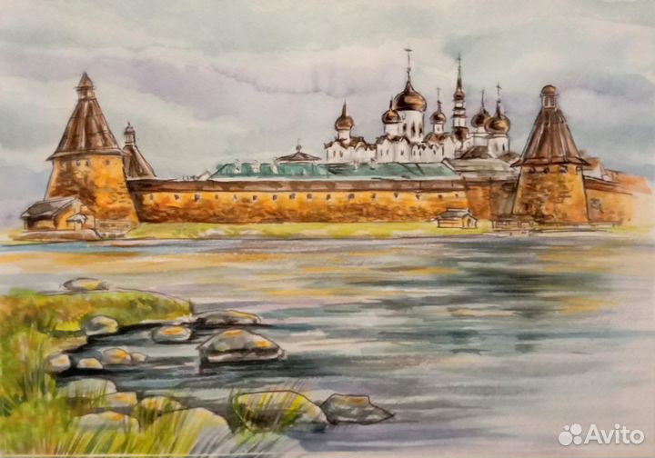 Картина Соловки минеральными красками А4