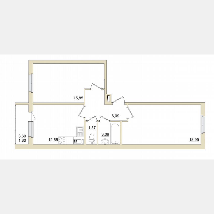 2-к. квартира, 60,3 м², 3/3 эт.