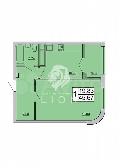 1-к. квартира, 45,7 м², 12/18 эт.