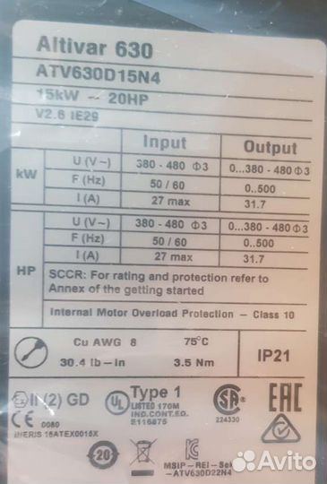 Преобразователь частоты 15 кВт 380В 3ф atv630d15n4