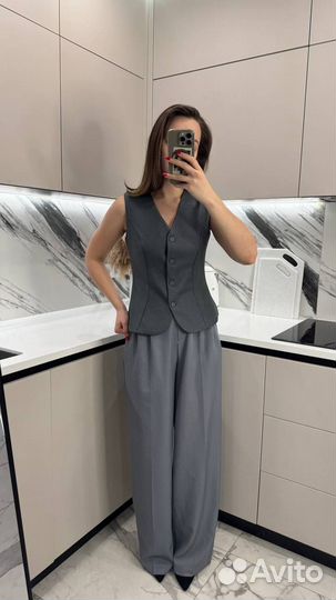 Брюки палаццо серые