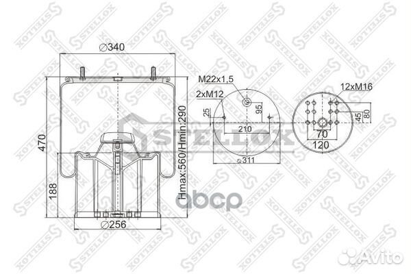 90-08814-SX пневмопод. со стак.BPW36. 2шп.M12с
