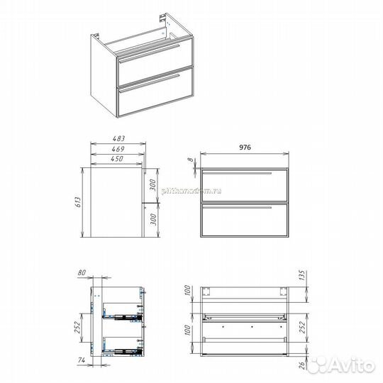 Тумба под раковину подвесная La Fenice Elba twin FNC-01-ELB-G-100-2, серо-зеленая