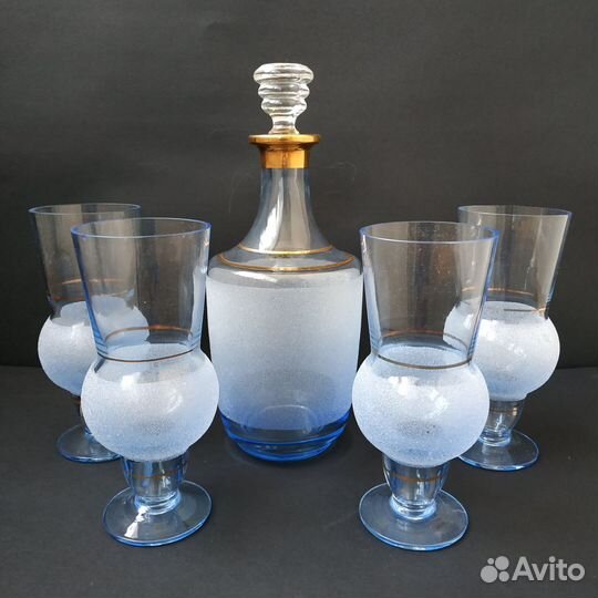Графин СССР штоф и рюмки с рисунком фужеры кобальт