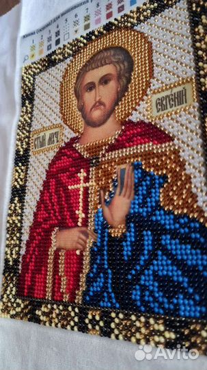 Святой Евгений, икона вышитая бисером