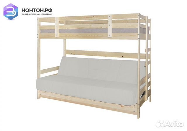 Двухъярусная кровать массив с диван-кроватью светл