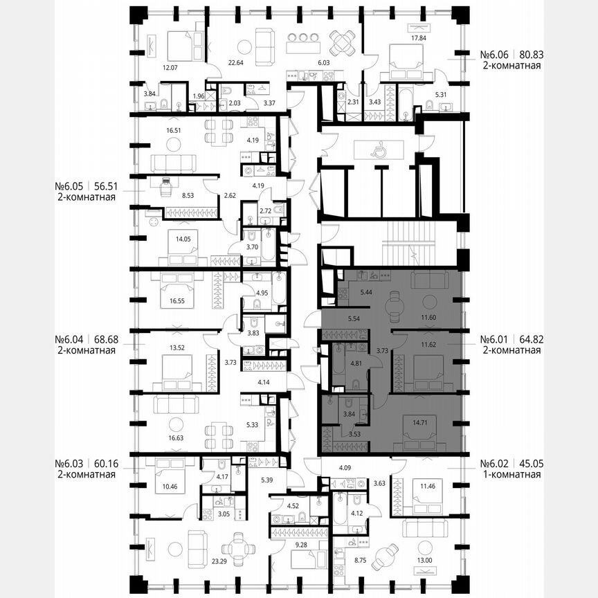 2-к. квартира, 64,8 м², 6/17 эт.