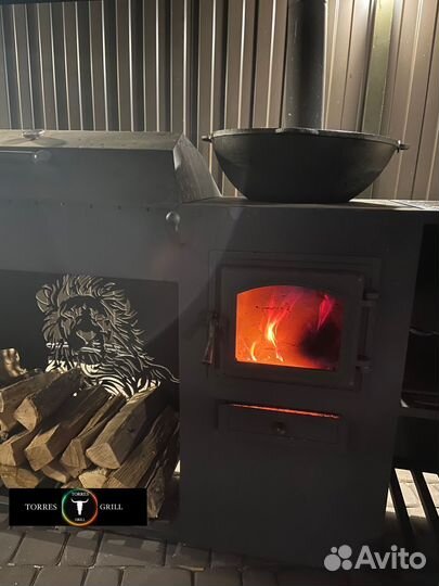 Мангал с печью под казан и крышей