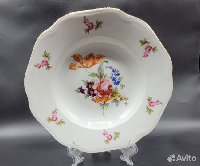 Тарелка глубокая Мейсенский букет Bohemia Чехия