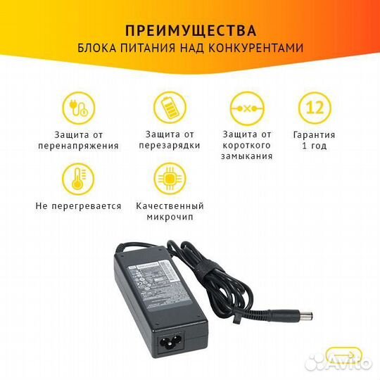 Блок питания для ноутбука HP 19.5V 4.62A, 90W, 7.4