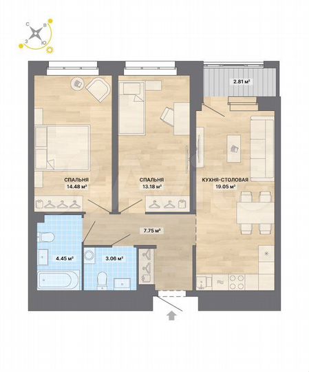 2-к. квартира, 64,8 м², 29/32 эт.